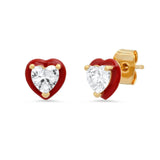 TAI JEWELRY Earrings Heart Shaped CZ Stud With Enamel Bezel