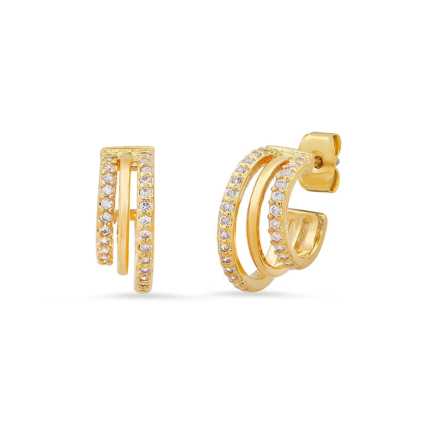 TAI JEWELRY Earrings High Low Triple Pave Huggies