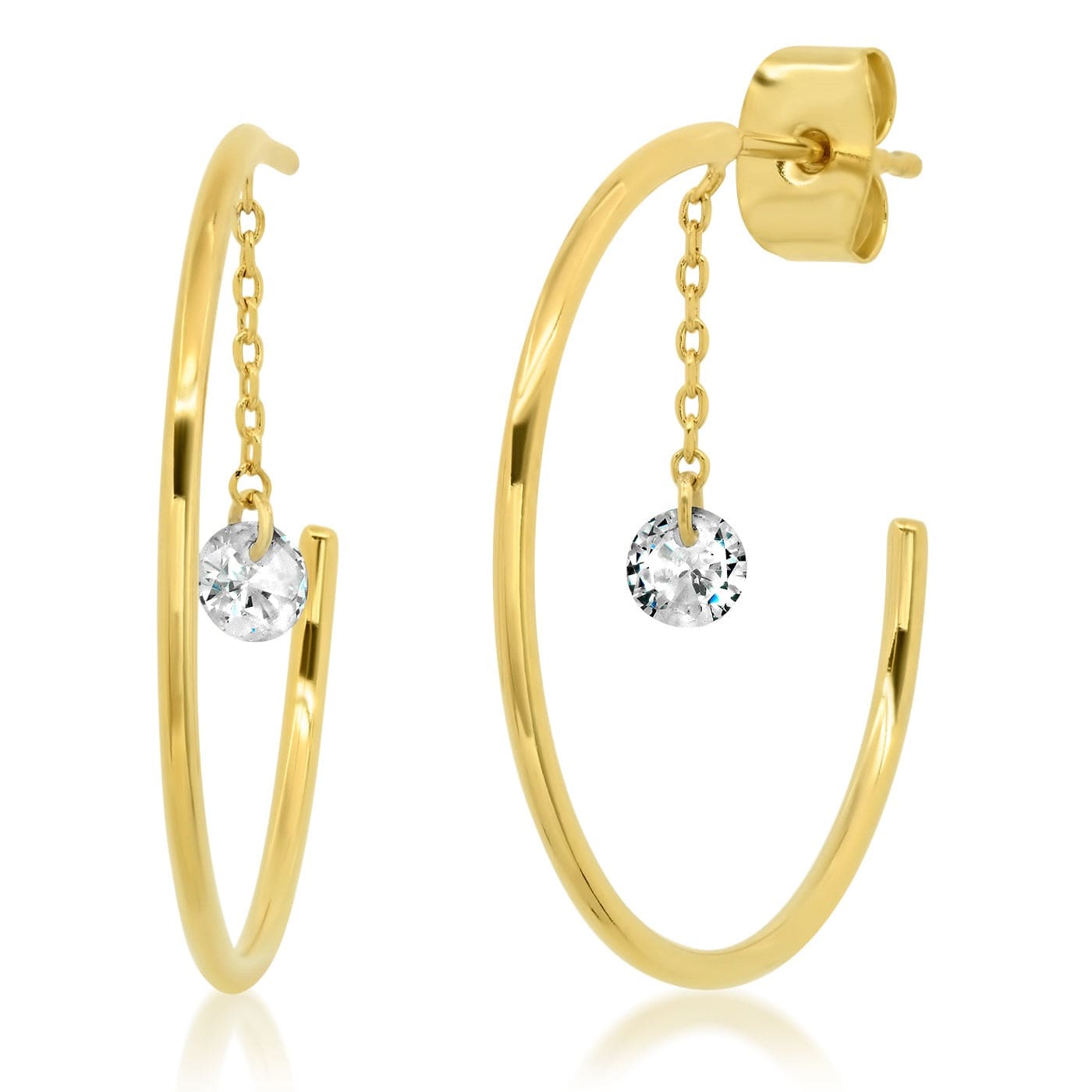 TAI JEWELRY Earrings Hoop With Linear CZ Dangle