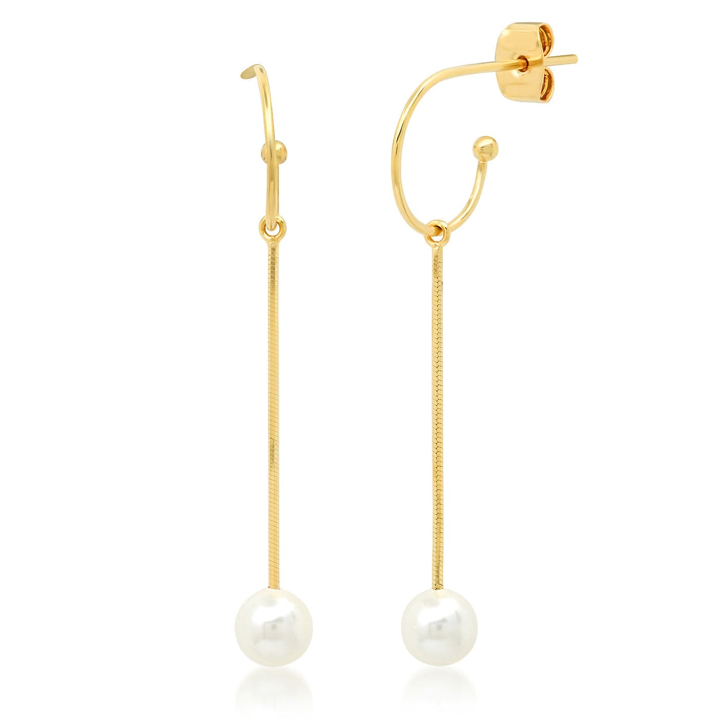 TAI JEWELRY Earrings Hoop With Linear Pearl Dangle
