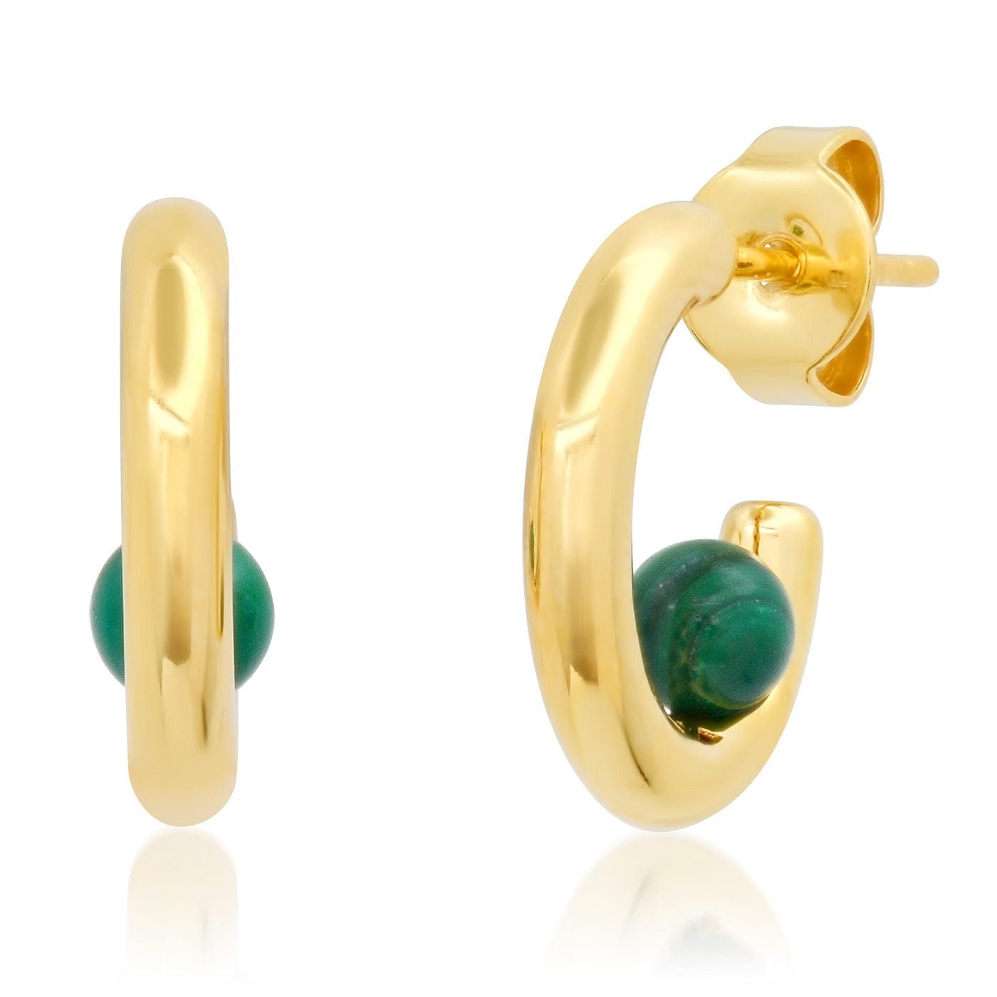 TAI JEWELRY Earrings Malachite Huggie with Gemstone Ball Accent