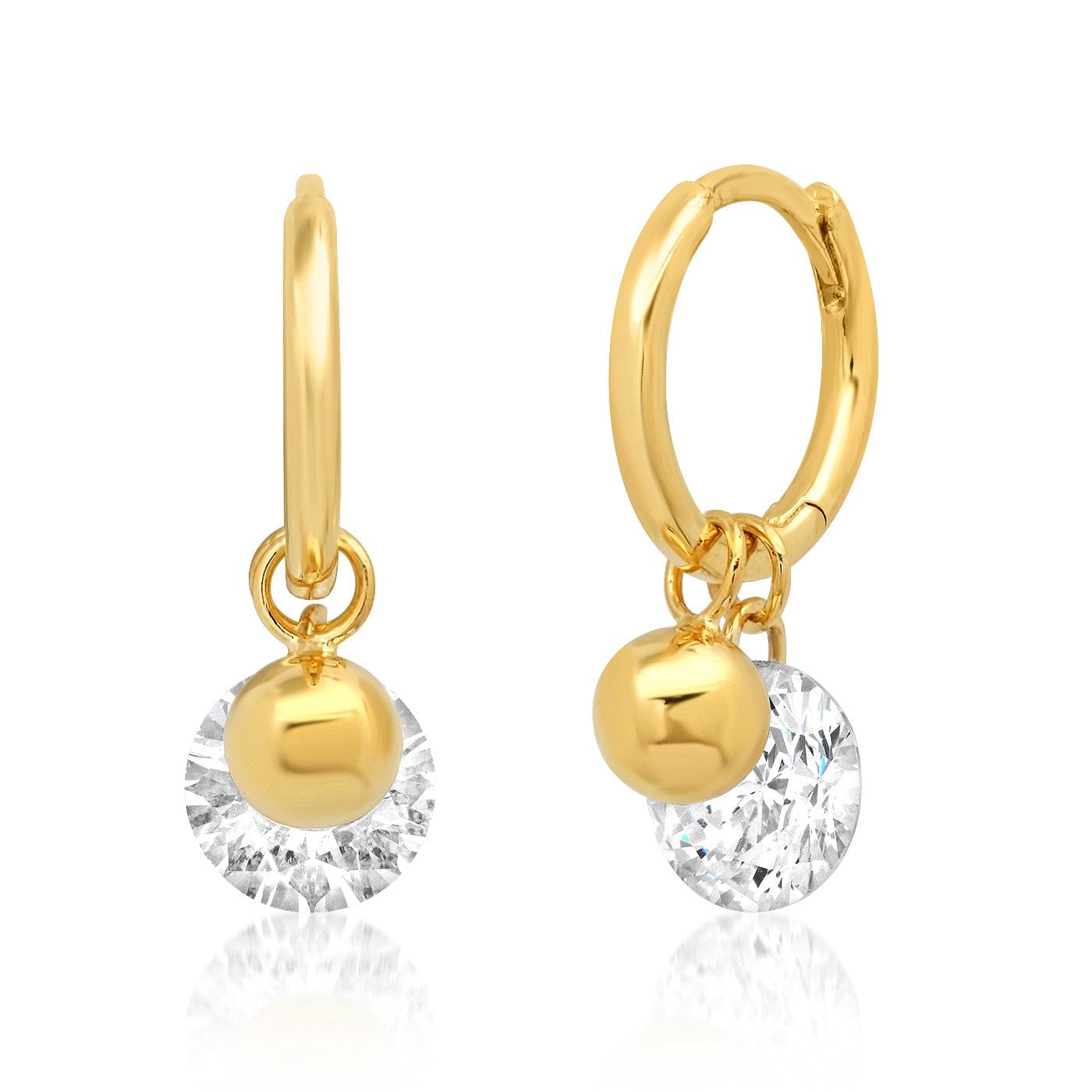 TAI JEWELRY Earrings Huggie With Gold Ball And Solitaire Floating Cz