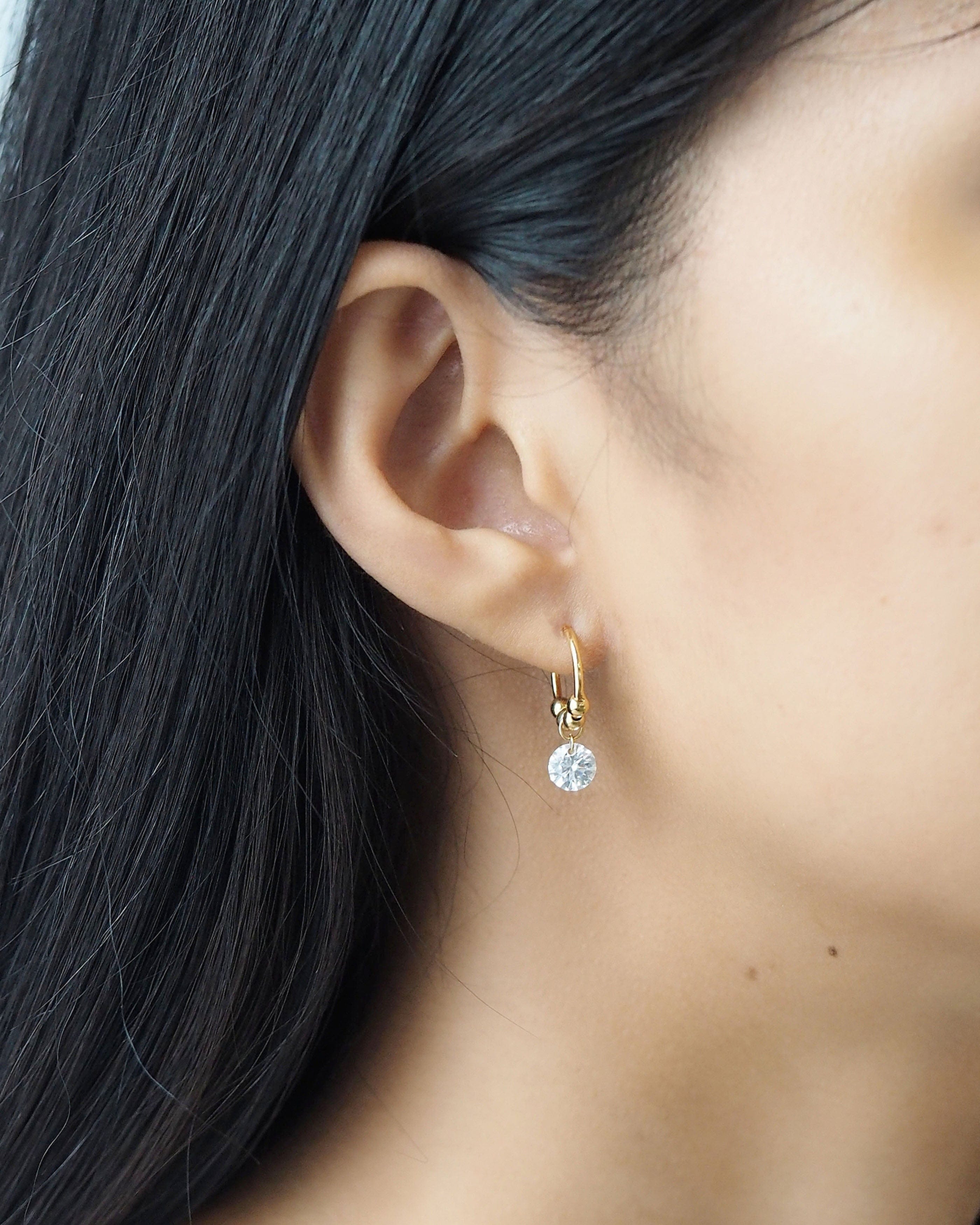 TAI JEWELRY Earrings Huggie With Multiple Gold Balls And Solitaire Floating Cz Charms