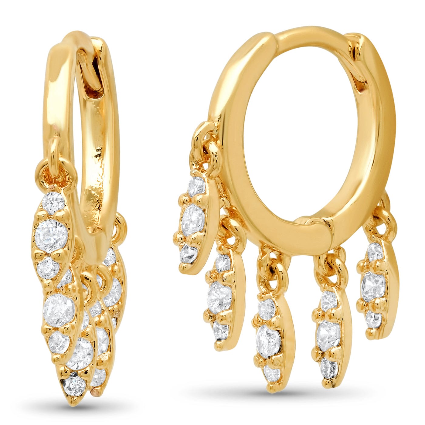 TAI JEWELRY | Huggie With Pave Cz Marquis Shaped Charm Dangles | Earrings |