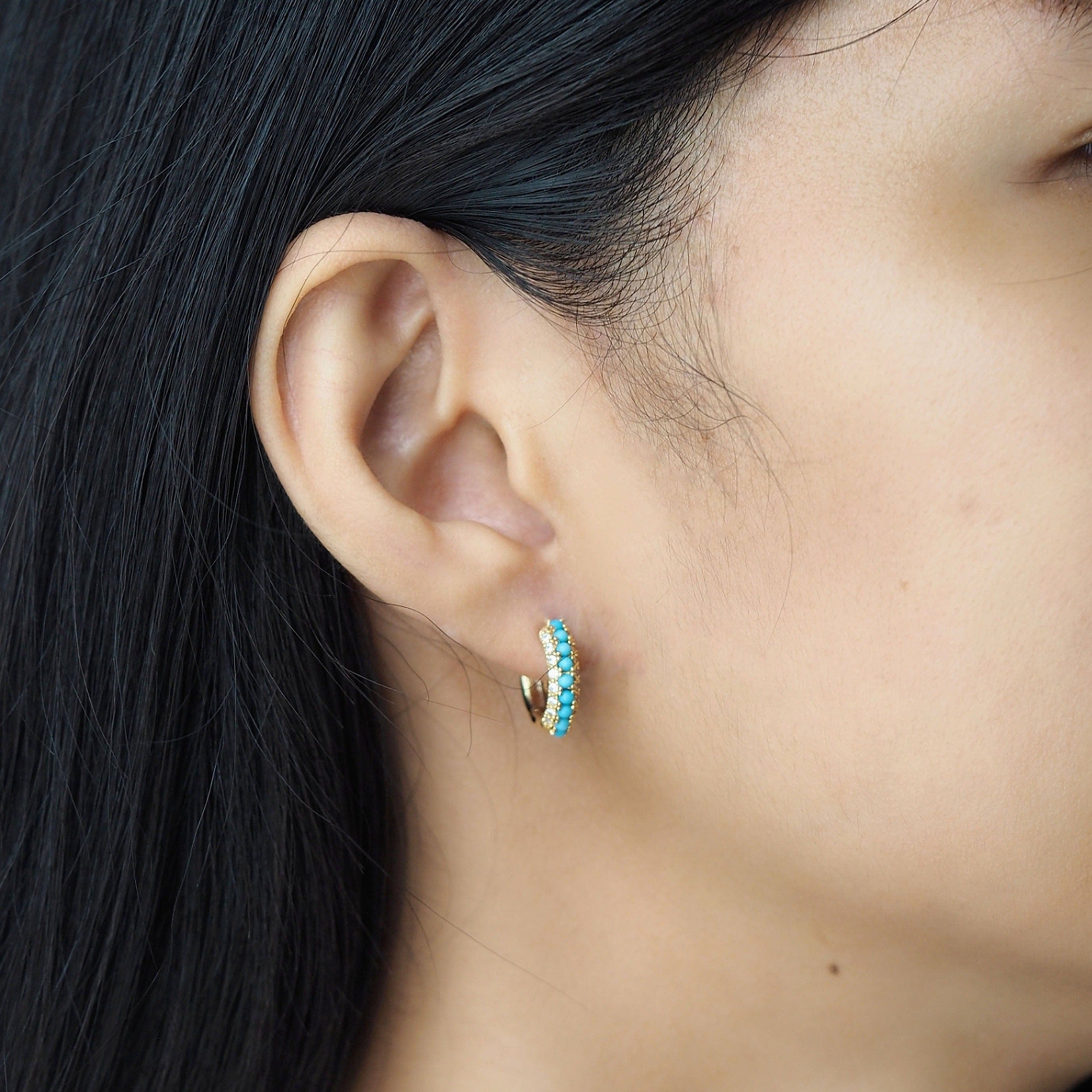 TAI JEWELRY | Huggies Encrusted With Colored Stones And CZ Stones | Earrings |