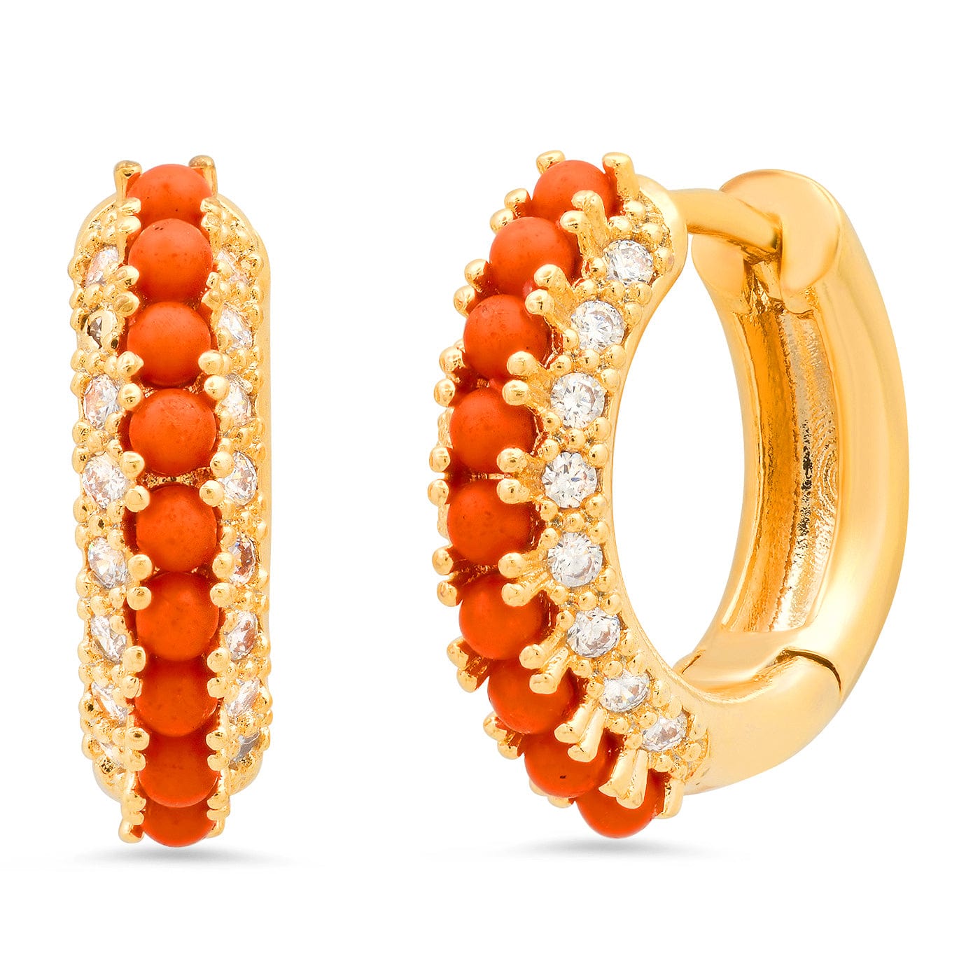 TAI JEWELRY | Huggies Encrusted With Colored Stones And CZ Stones | Earrings |