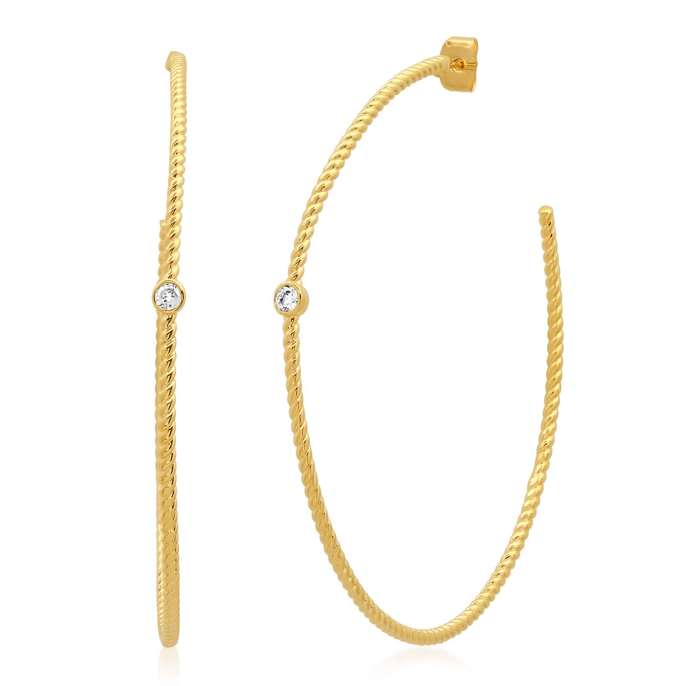 TAI JEWELRY Earrings Large Braided Hoops With Cz Accents