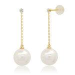 TAI JEWELRY Earrings Large Pearl And CZ Linear Chain Earrings