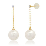 TAI JEWELRY Earrings Large Pearl And CZ Linear Chain Earrings