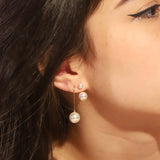 TAI JEWELRY Earrings Large Pearl And CZ Linear Chain Earrings