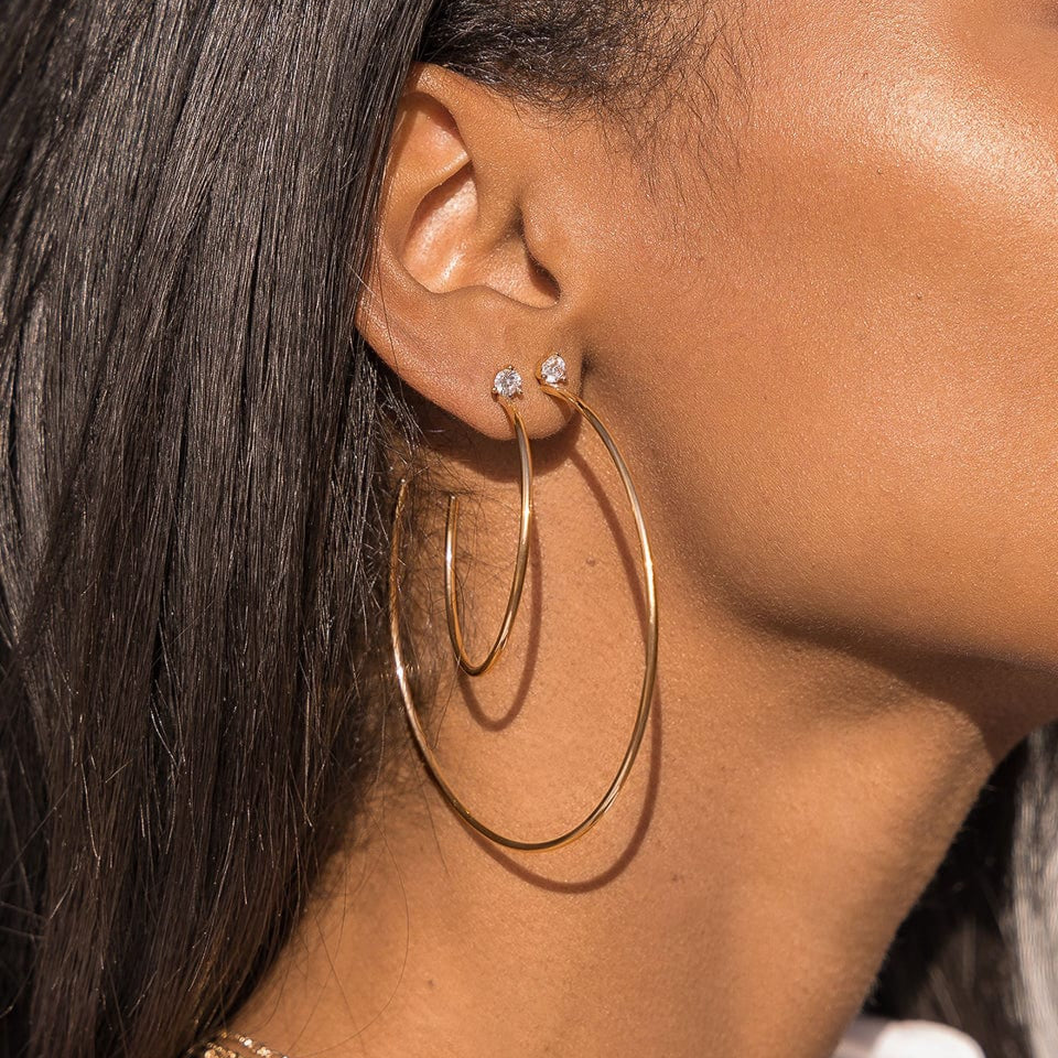 TAI JEWELRY Earrings Large Thin Gold Hoops With Cz Accent