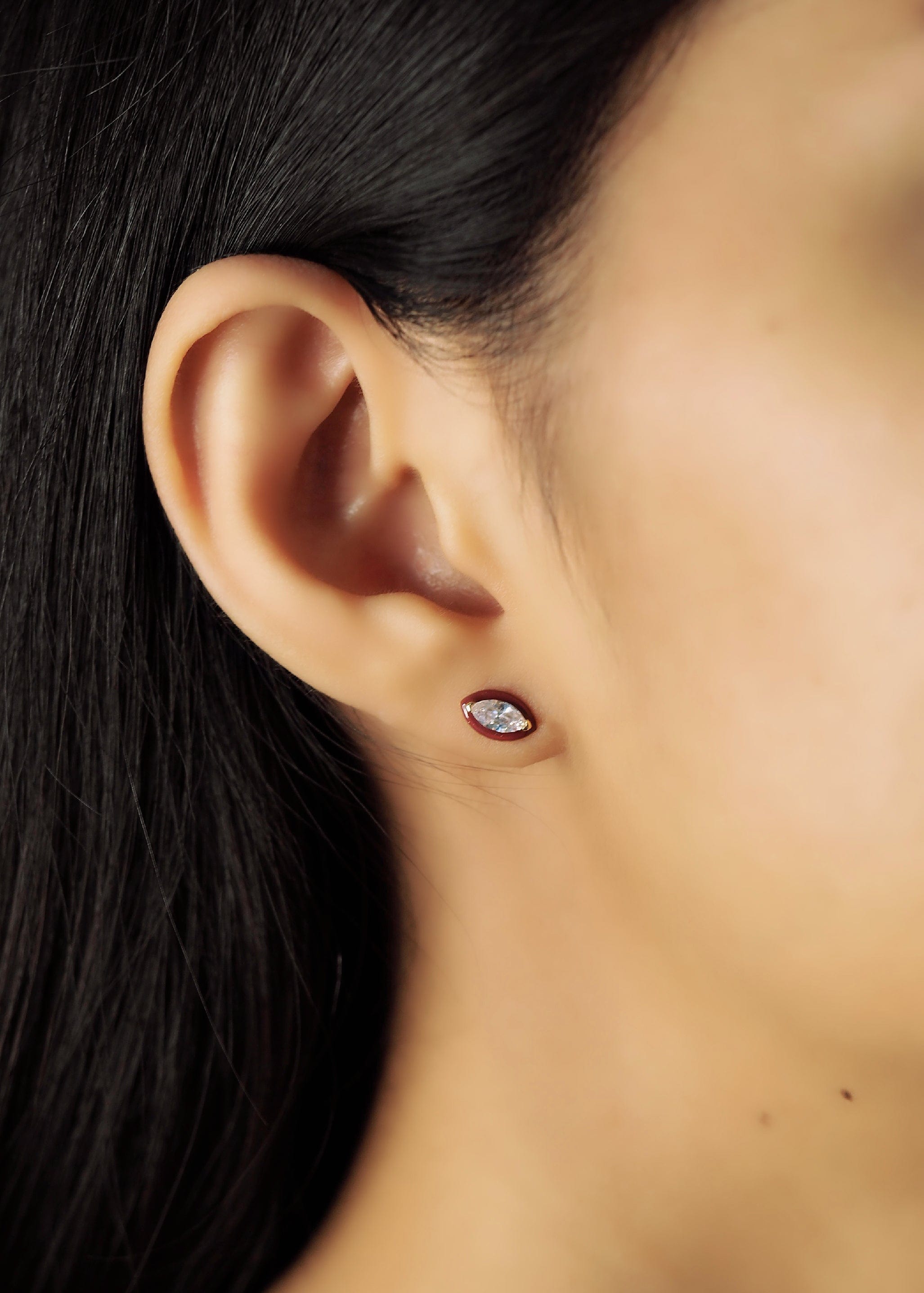 TAI JEWELRY | Marquis CZ Studs With Enamel Bezel | Earrings |