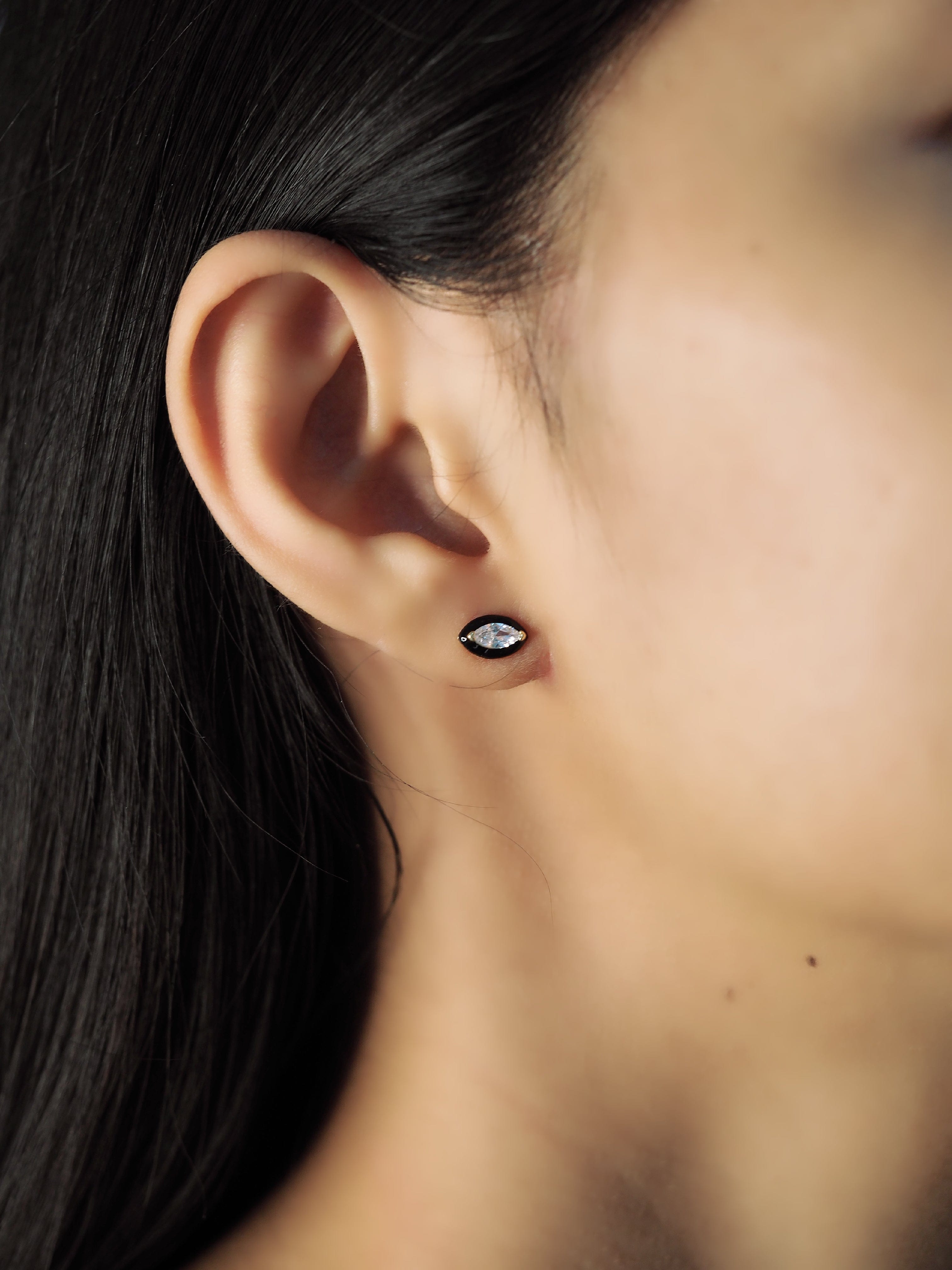 TAI JEWELRY | Marquis CZ Studs With Enamel Bezel | Earrings |