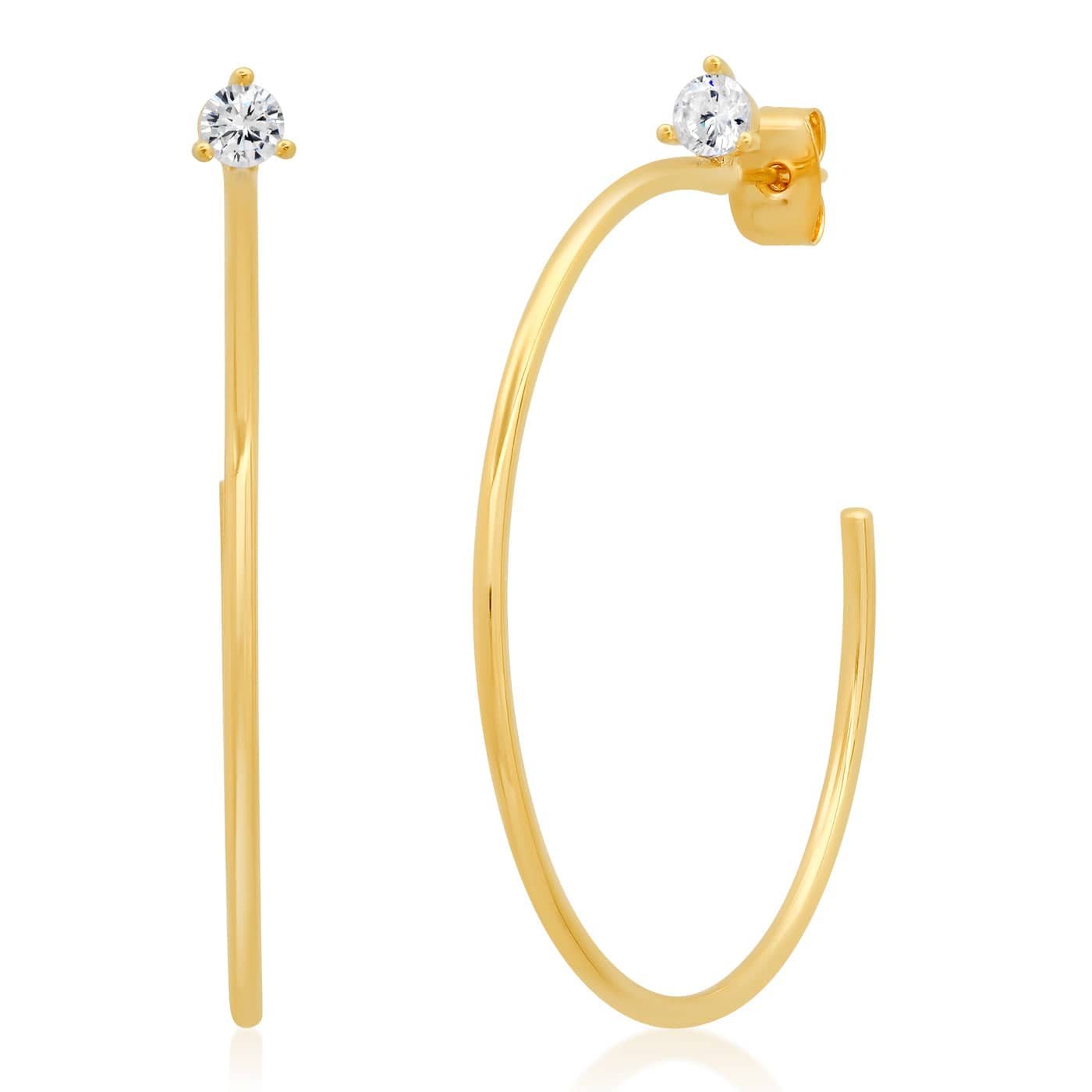 TAI JEWELRY | Medium Gold Hoops with CZ Accent | 40mm | Earrings |