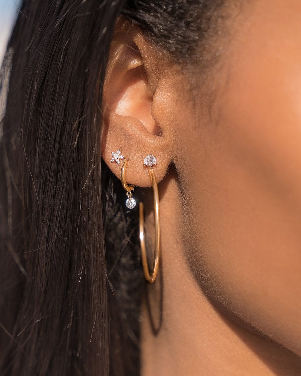 TAI JEWELRY | Medium Gold Hoops with CZ Accent | 40mm | Earrings |