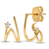 TAI JEWELRY Earrings Moon And Cz Paired Huggie