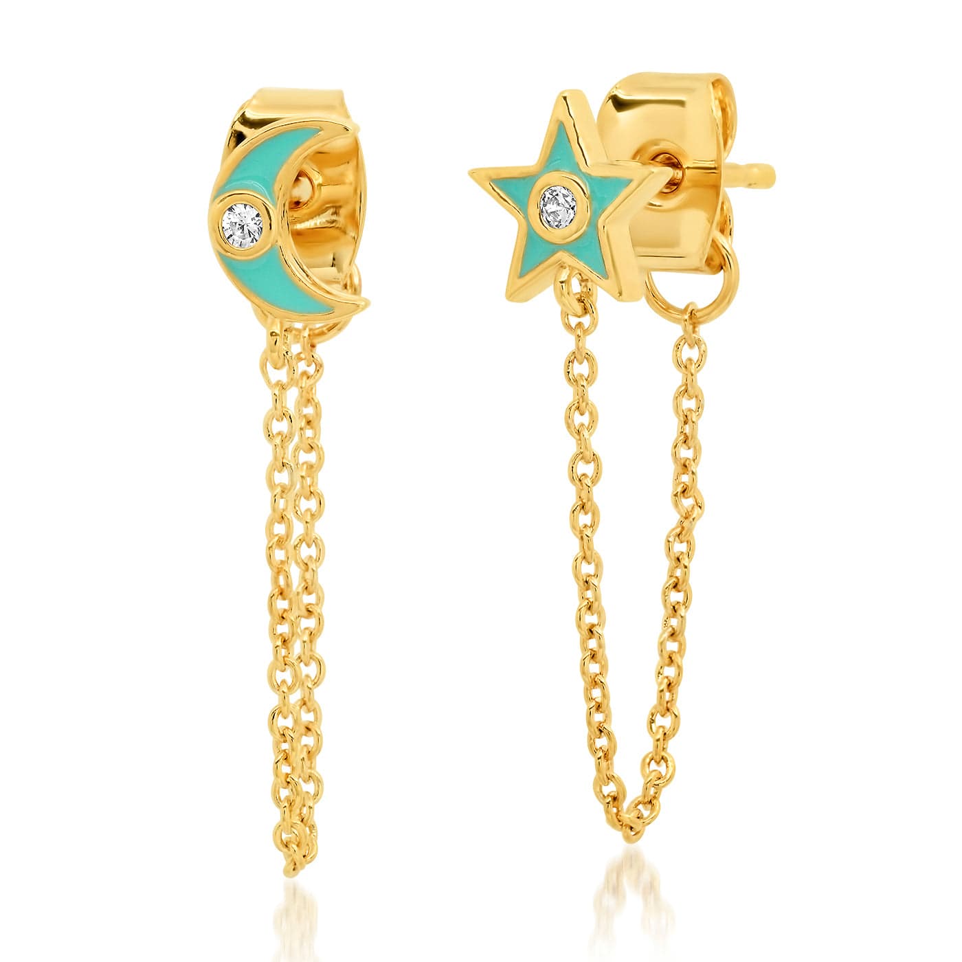 TAI JEWELRY Earrings Turquoise Moon And Star Chain Earrings