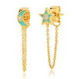 TAI JEWELRY Earrings Turquoise Moon And Star Chain Earrings