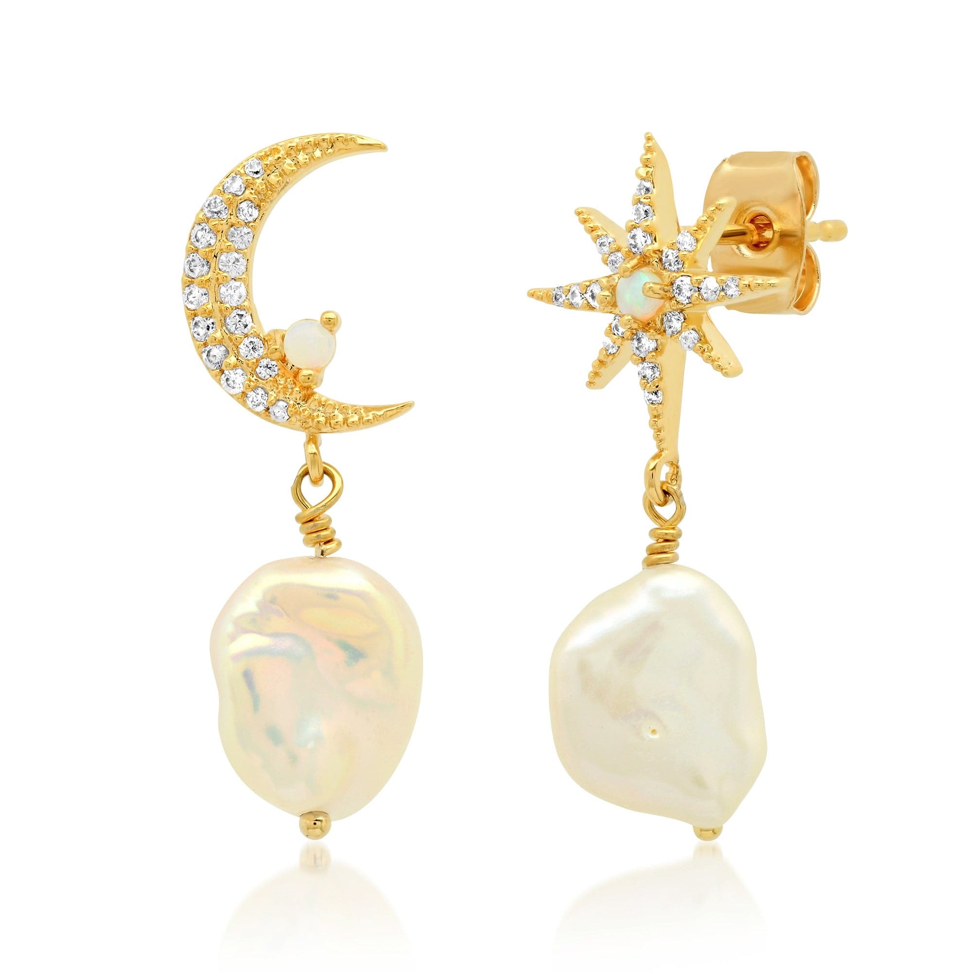 TAI JEWELRY Earrings Moon And Star Pearl Drop Earrings