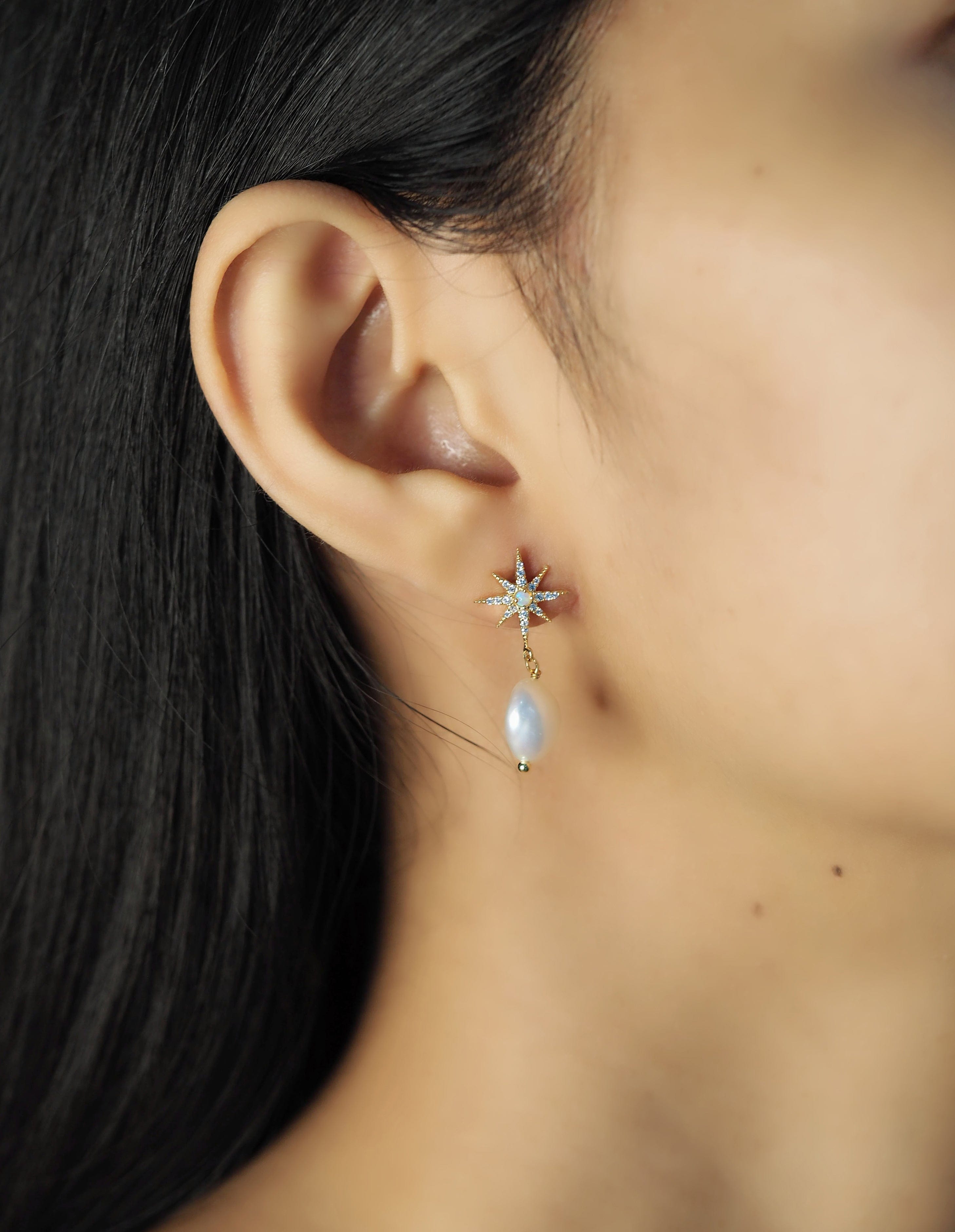 TAI JEWELRY Earrings Moon And Star Pearl Drop Earrings