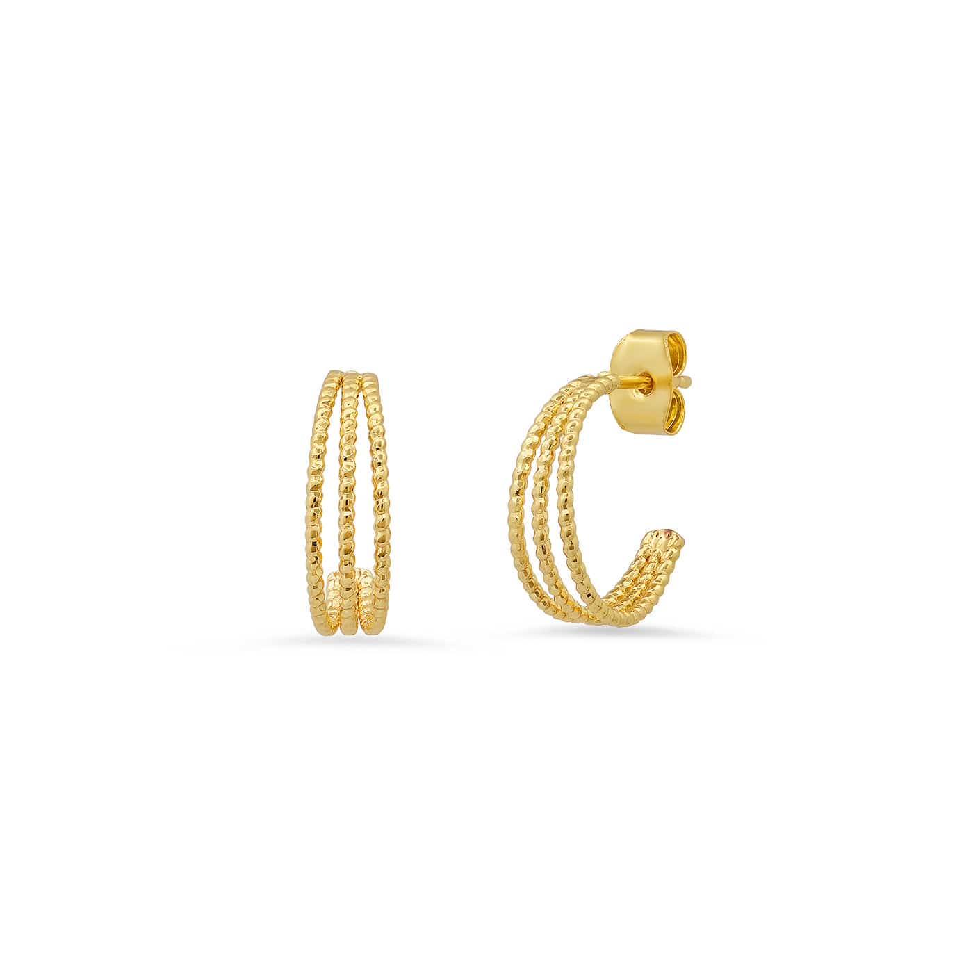 TAI JEWELRY Earrings Narrow Twisted Gold Triple Hoops