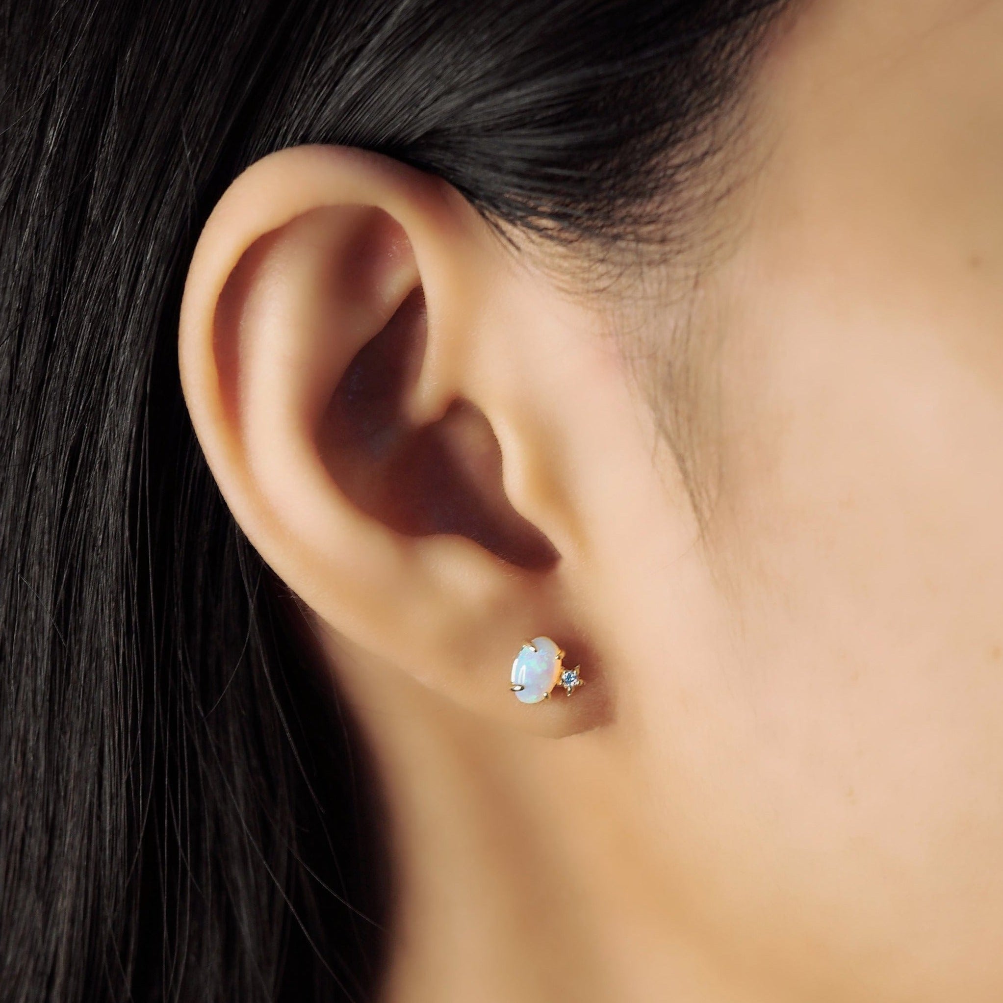 TAI JEWELRY | Opal Oval Stud With Tiny Star Accent | Earrings |