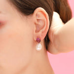 TAI JEWELRY Earrings Oval CZ and Pearl Drop Earrings