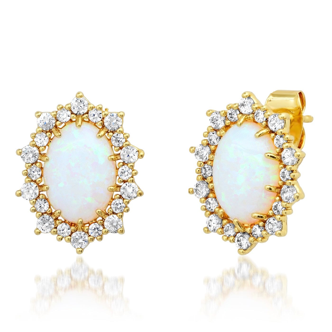 TAI JEWELRY Earrings Oval Opal And CZ Stud