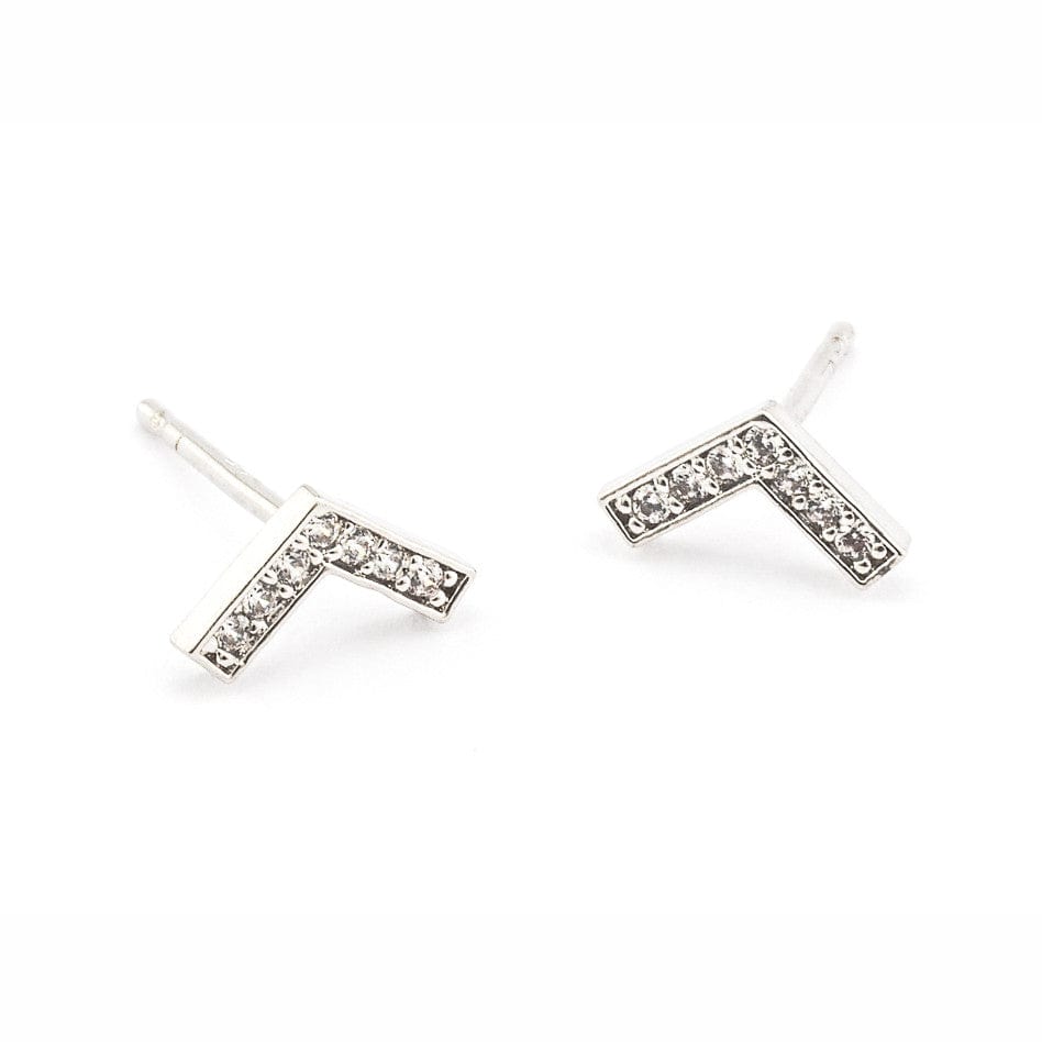 TAI JEWELRY Earrings SILVER Pave Chevron Post Earrings