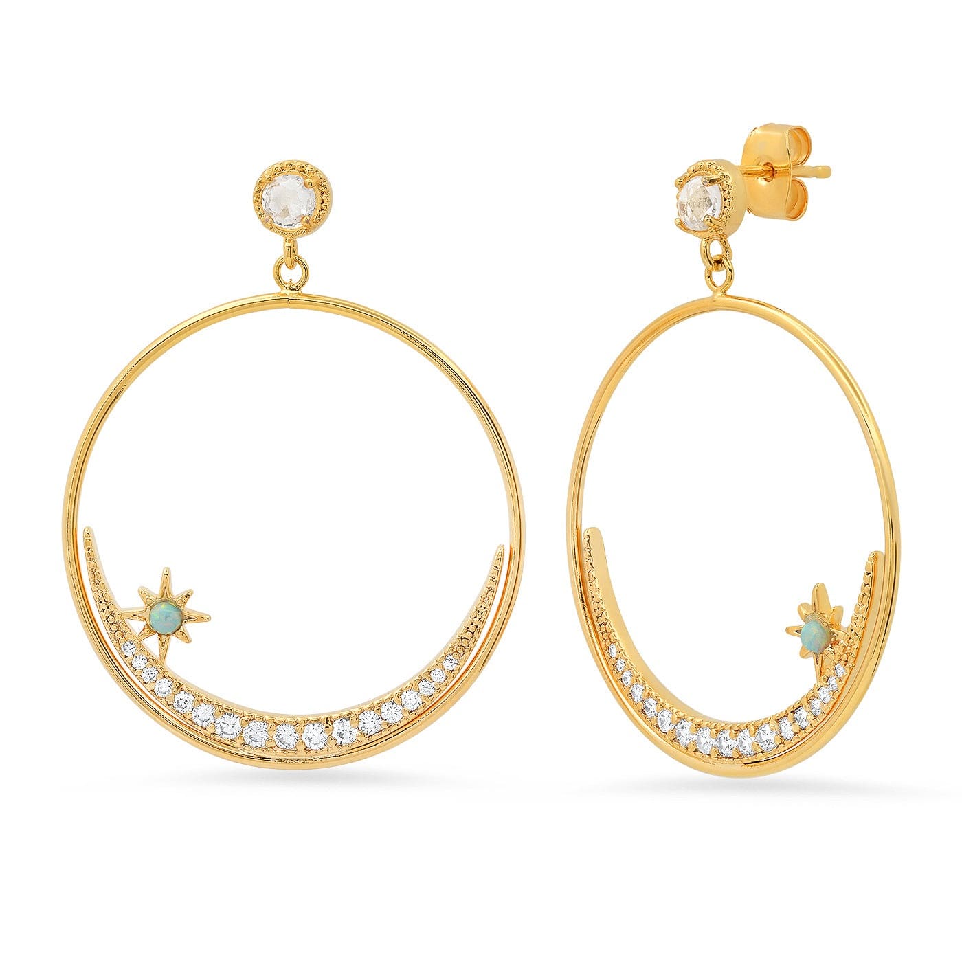 TAI JEWELRY Earrings Pavé Crescent Open Hoop Earrings
