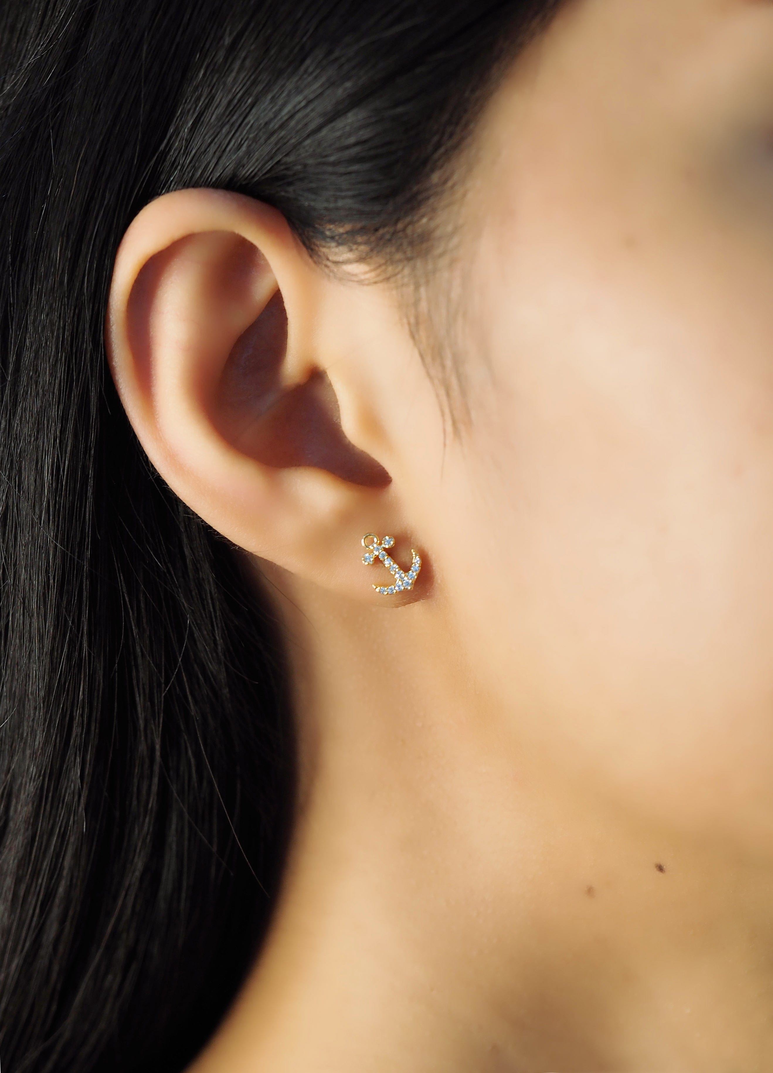 TAI JEWELRY Earrings Pave CZ Anchor Studs