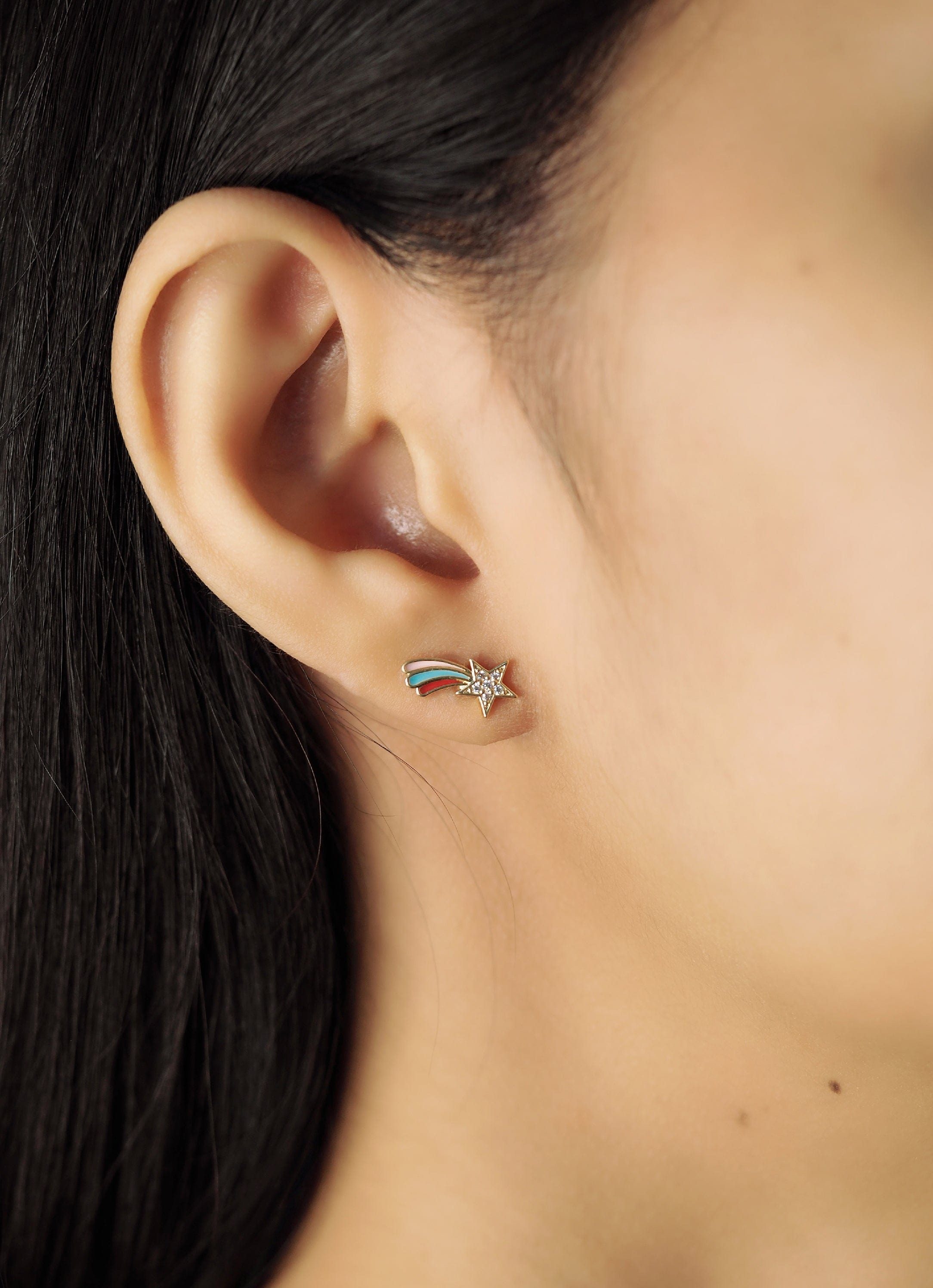 TAI JEWELRY | Pave CZ And Enamel Rainbow Shooting Star Studs | Earrings |
