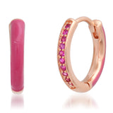 TAI JEWELRY | Pave CZ and Enamel Reversible Huggies | Earrings |