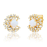 TAI JEWELRY Earrings Pave CZ Crescent with Opal Stone