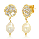 TAI JEWELRY | Pave Cz Disc With Freshwater Pearl Drop | Earrings |