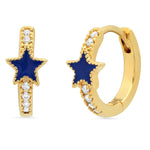 TAI JEWELRY | Pave CZ Gold Huggie with Enamel Star | Earrings |