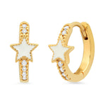 TAI JEWELRY | Pave CZ Gold Huggie with Enamel Star | Earrings |