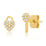 TAI JEWELRY Earrings Pave Cz Heart Lock And Key Studs