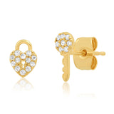 TAI JEWELRY Earrings Pave Cz Heart Lock And Key Studs