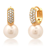 TAI JEWELRY | Pave CZ huggie with Large Pearl Charm | Earrings |
