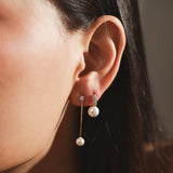 TAI JEWELRY | Pave CZ huggie with Large Pearl Charm | Earrings |
