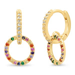 TAI JEWELRY Earrings Pave CZ Huggie With Rainbow Open Circle Charm Dangle