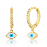 TAI JEWELRY Earrings Pave CZ Huggies with Enamel Evil Eye Charm