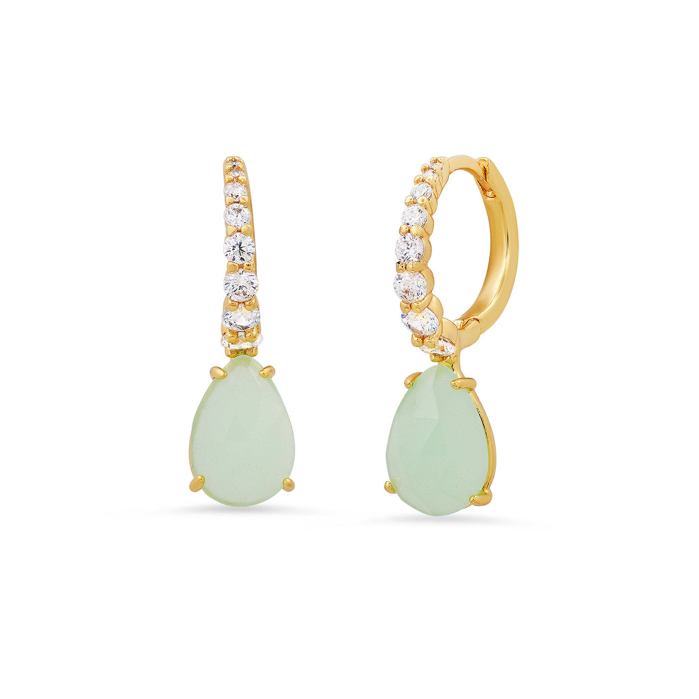 TAI JEWELRY | Pave CZ Huggies with Pear Drop | Earrings |