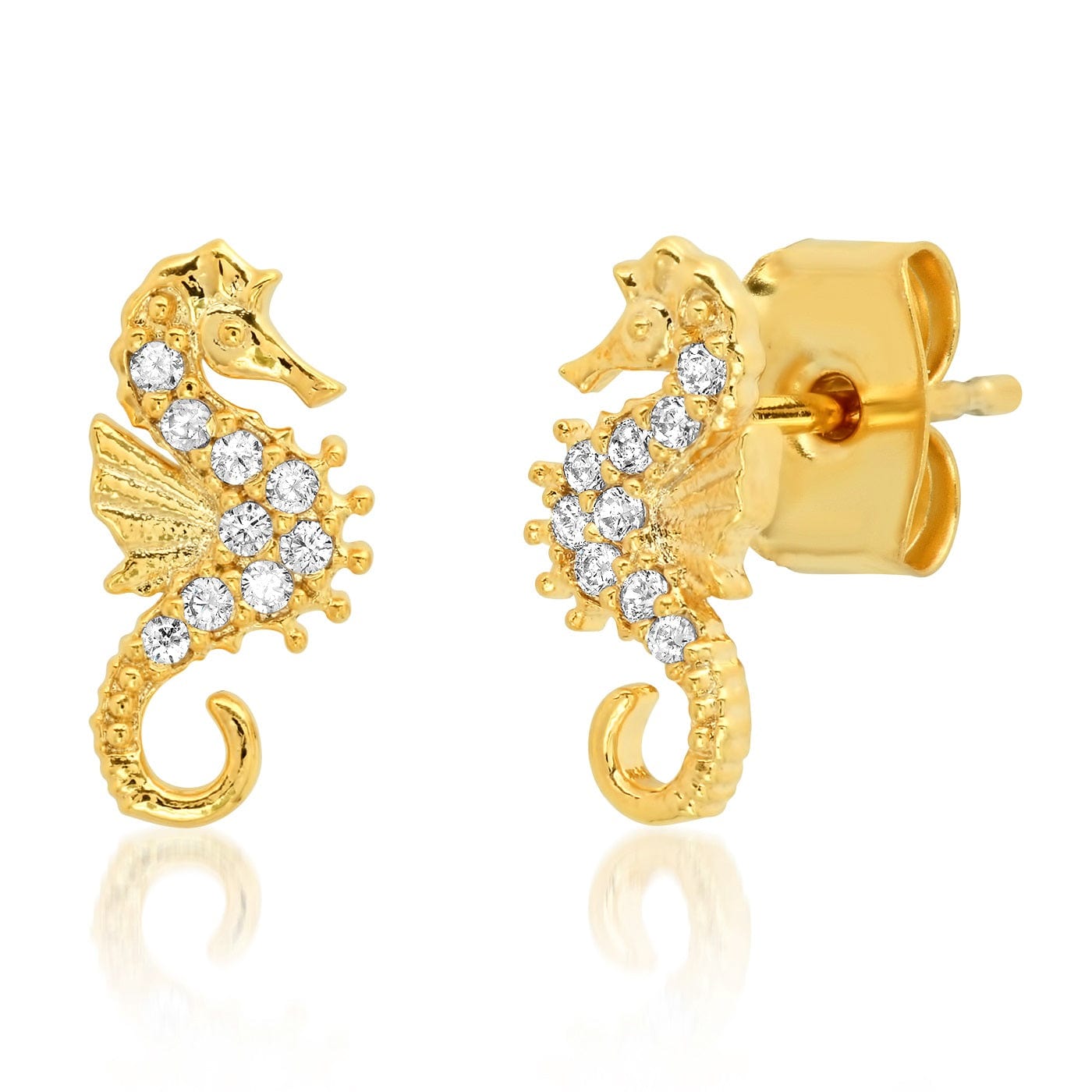 TAI JEWELRY Earrings Pave Cz Seahorse Studs