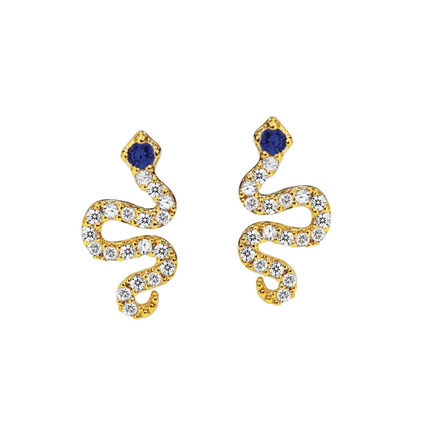 TAI JEWELRY | Pave CZ Snake Studs With Blue Montana Eyes | Earrings |