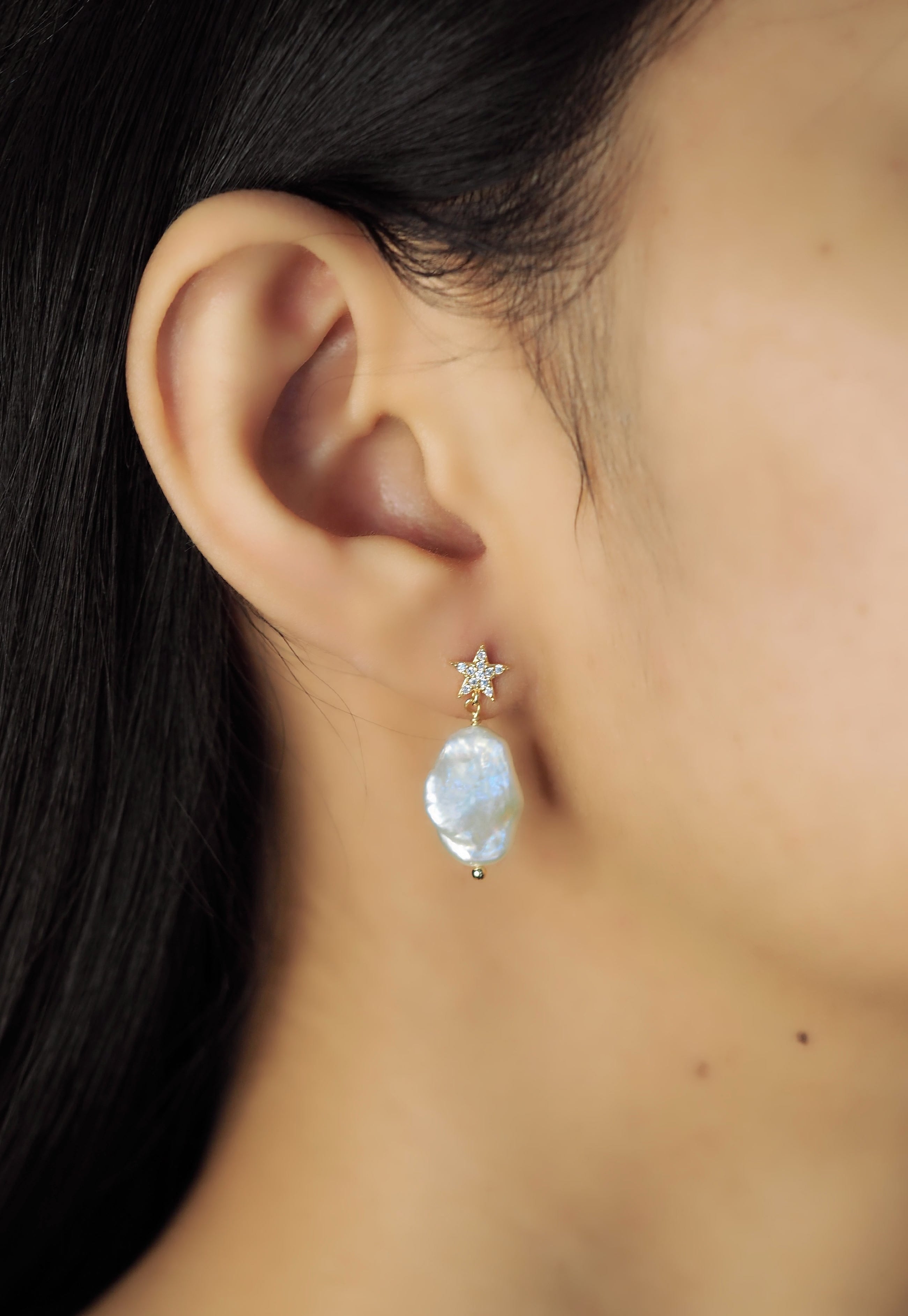 TAI JEWELRY Earrings Pave CZ Star And Baroque Pearl Earrings