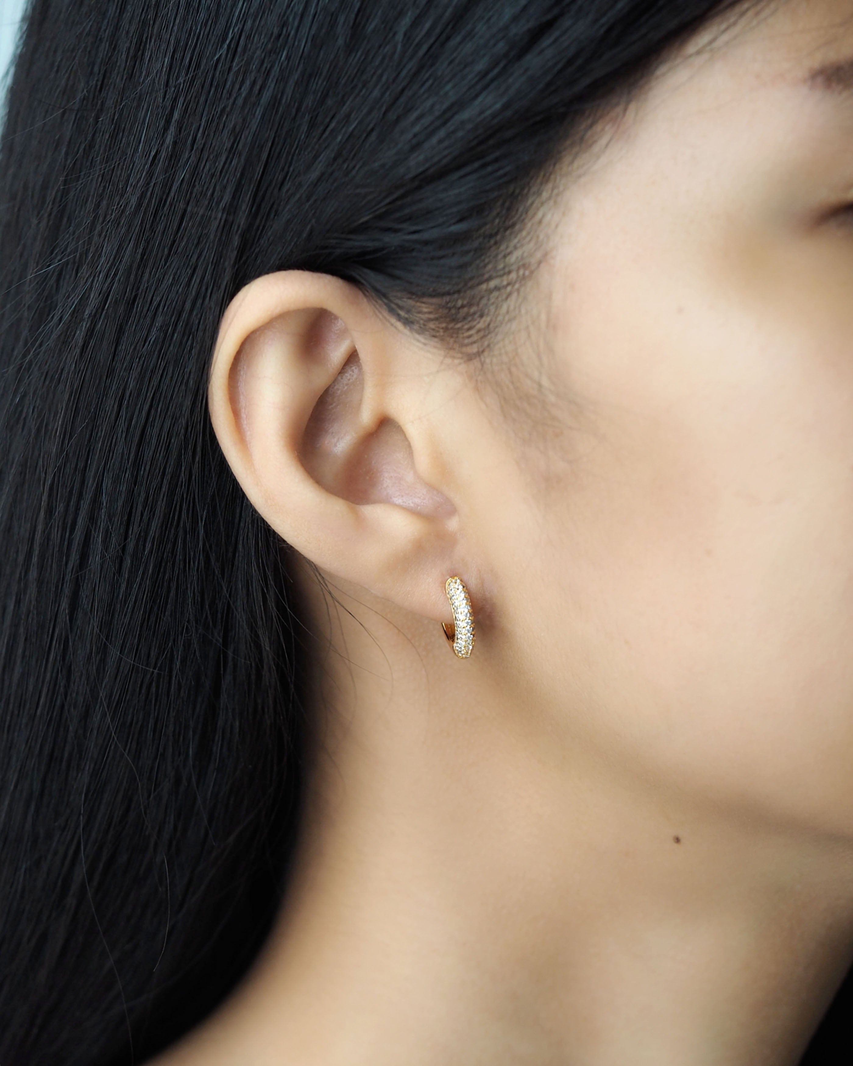 TAI JEWELRY Earrings Pave CZ Thick Gold Huggies