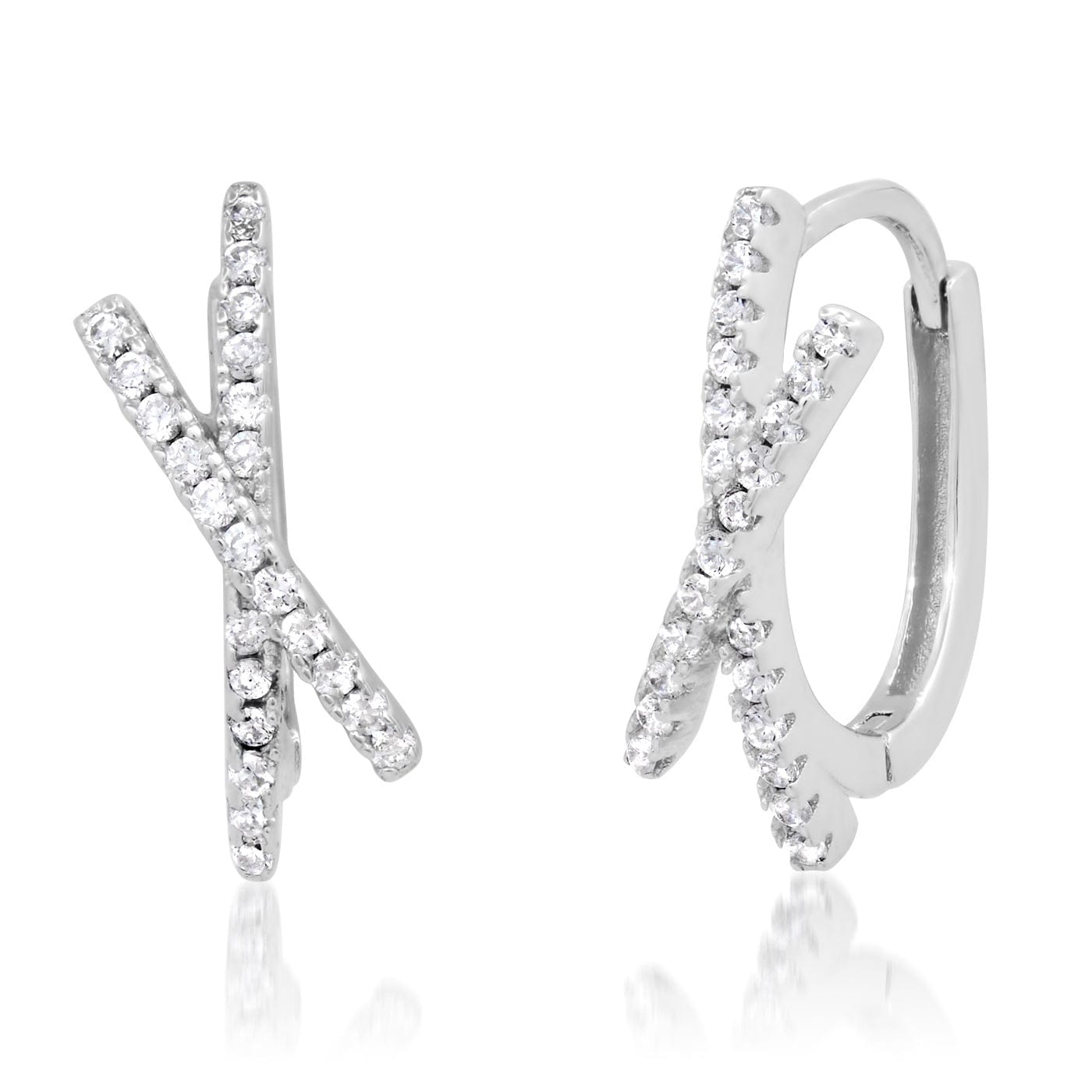 TAI JEWELRY Earrings Silver Pave CZ X Huggies