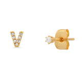 TAI JEWELRY Earrings V Pavé Initial Mismatched Earrings